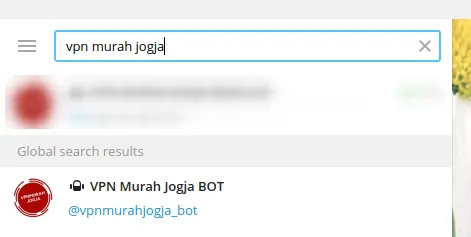 Tampilan awal bot VPN Murah Jogja di Telegram