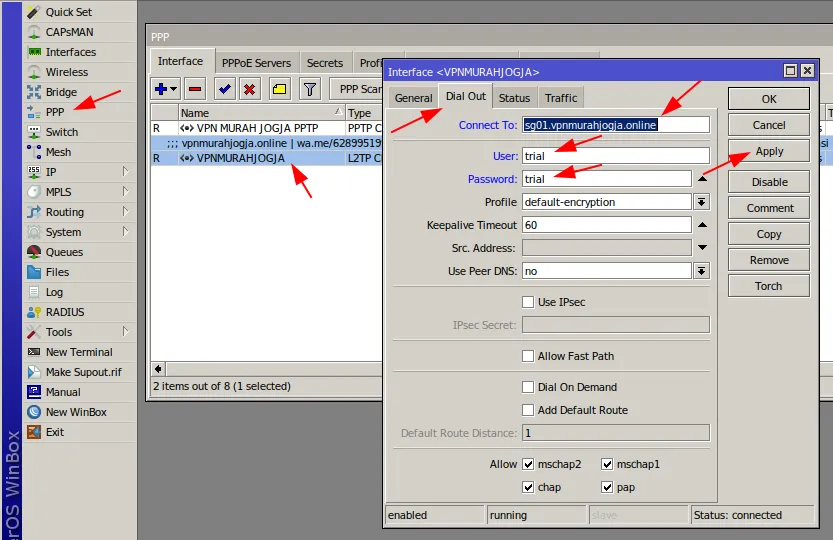Form edit interface l2tp-client VPN Sosmed di Winbox